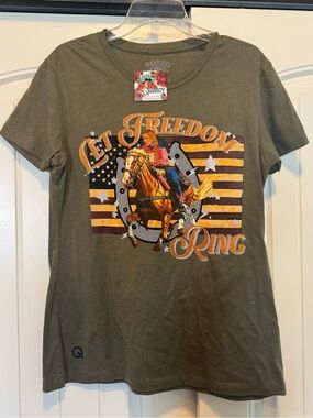 Rodeo Quincy Let Freedom Ring Olive Graphic Tee